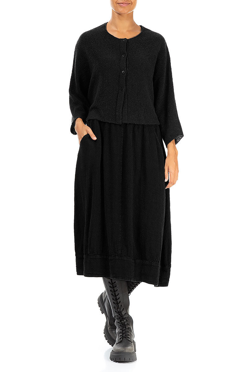 Midi Black Linen Viscose Skirt