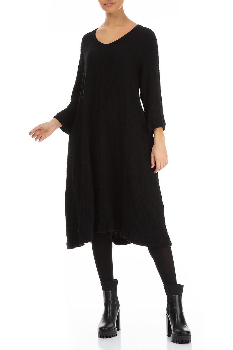 Midi Black Wool Dress