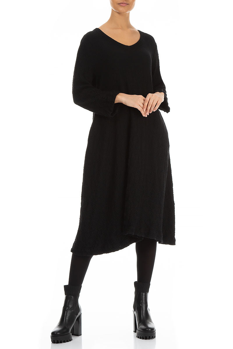 Midi Black Wool Dress