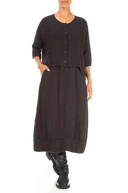 Midi Charcoal Mélange Linen Skirt