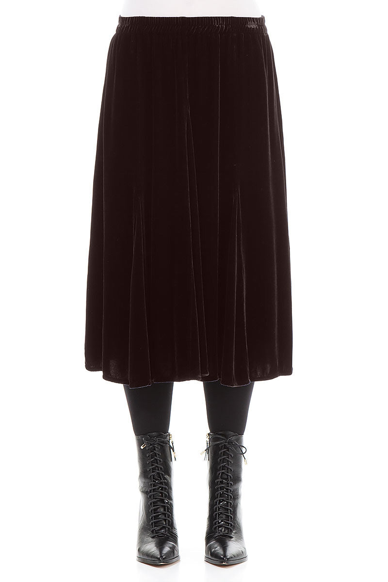 Midi Chocolate Silk Velvet Skirt