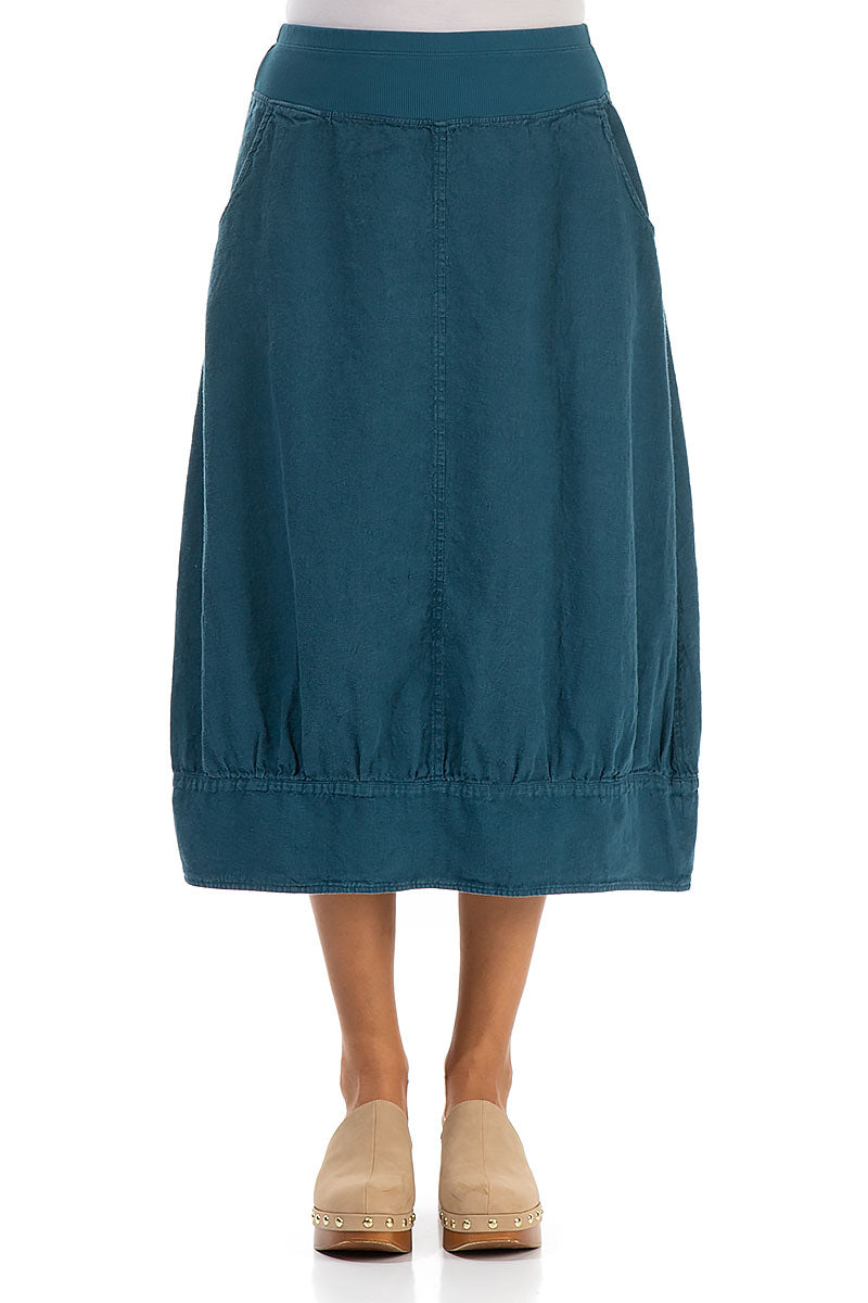 Midi Dark Teal Linen Skirt
