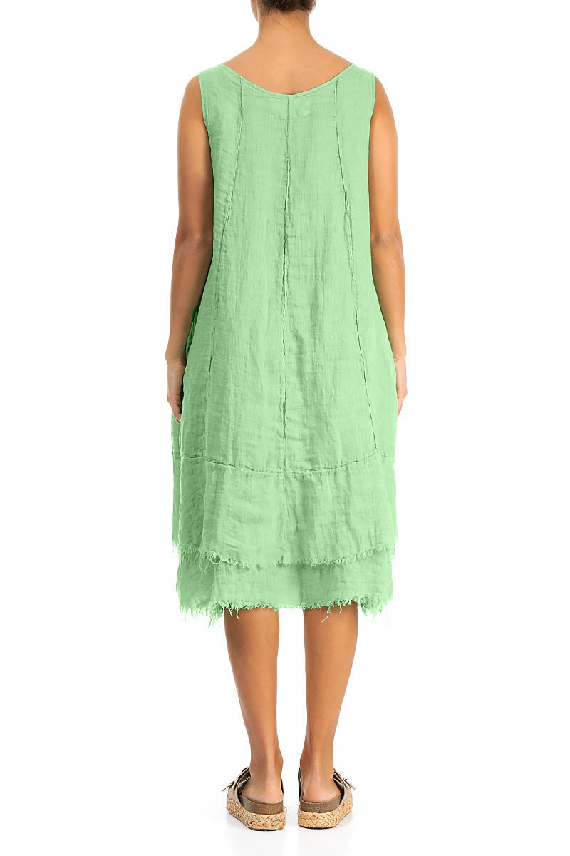 Midi Green Sorbet Gauze Linen Dress