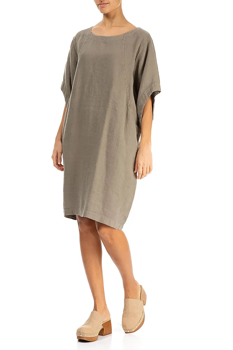 Robe en lin midi kaki clair
