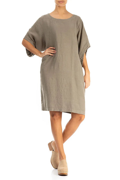 Robe en lin midi kaki clair