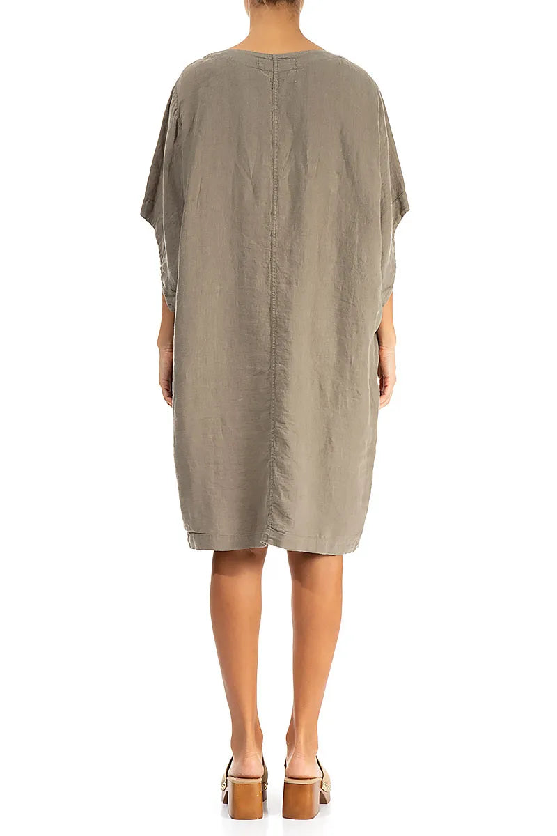 Robe en lin midi kaki clair