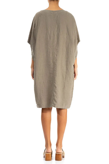 Robe en lin midi kaki clair
