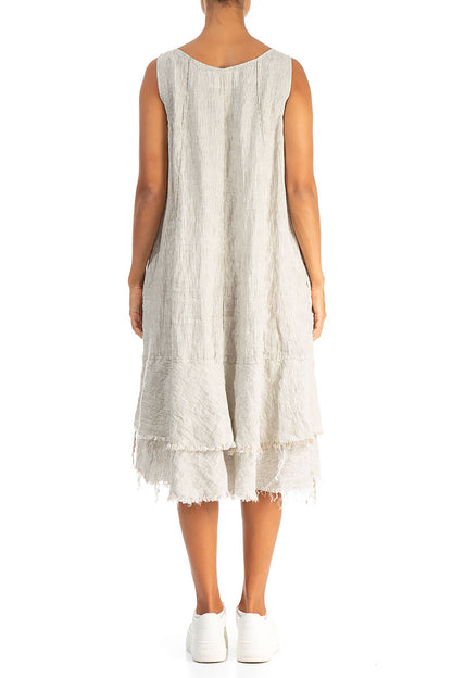 Midi Striped Sand Linen Dress 2
