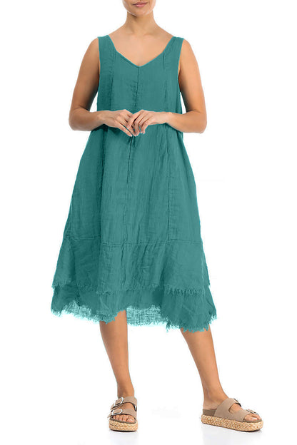 Midi Turquoise Gauze Linen Dress 3