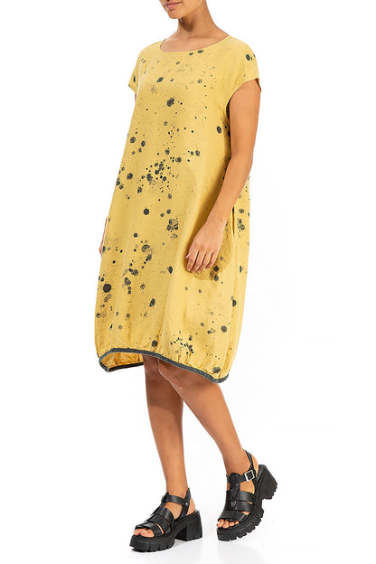 Midi Yellow Splash Linen Dress 3