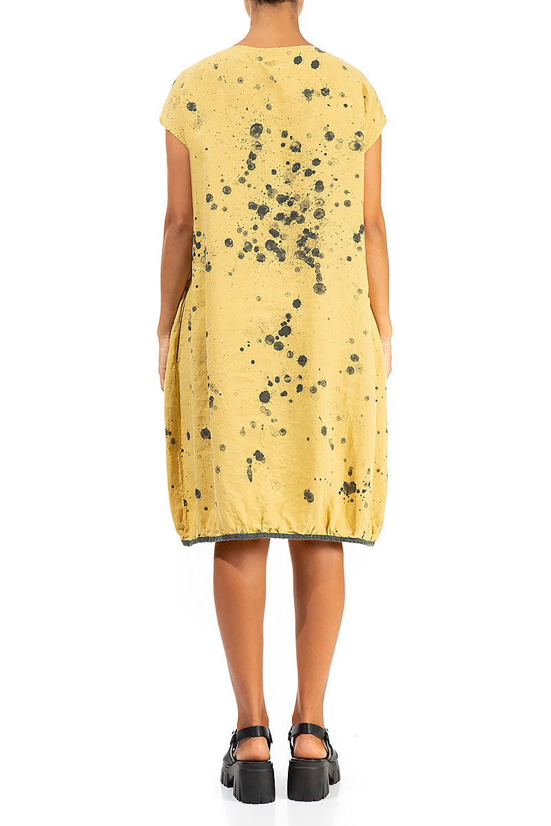 Midi Yellow Splash Linen Dress 2