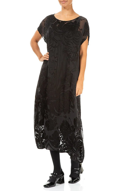 Midnight Bloom Devoré Black Silk Dress 4