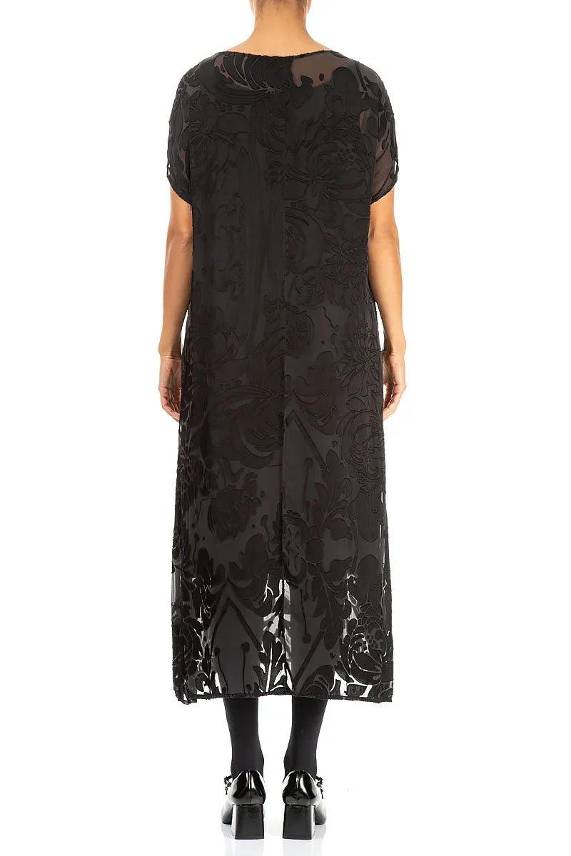 Midnight Bloom Devoré Black Silk Dress 2