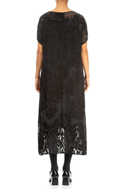 Midnight Bloom Devoré Black Silk Dress 2