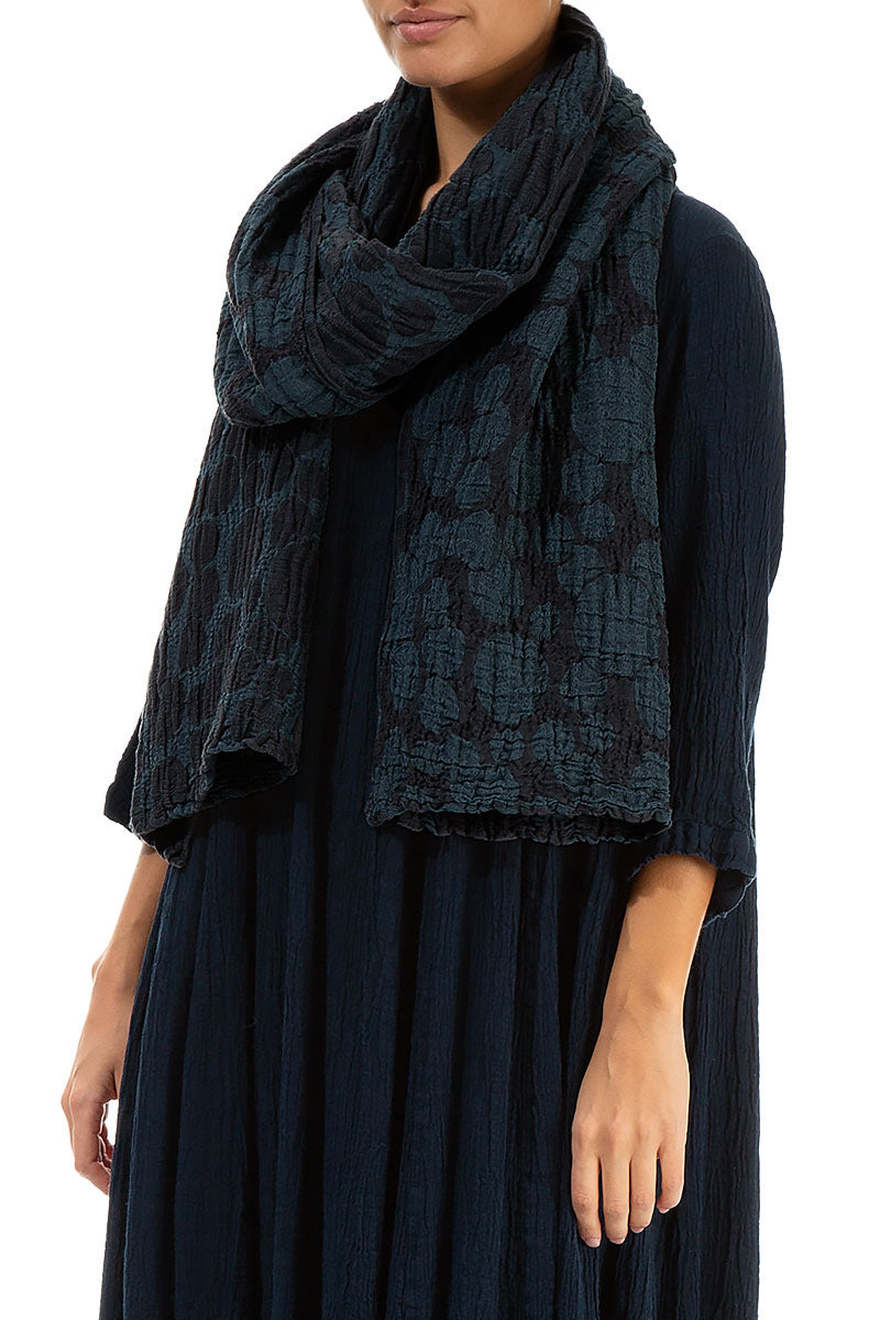 Midnight Blue Circle Silk Linen Scarf