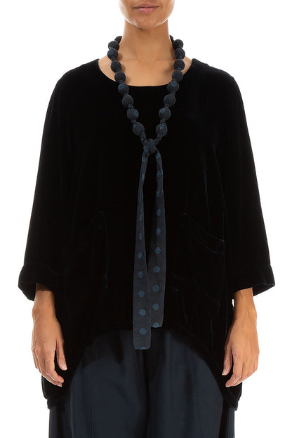 Midnight Blue Dotty Silk Bead Necklace 1