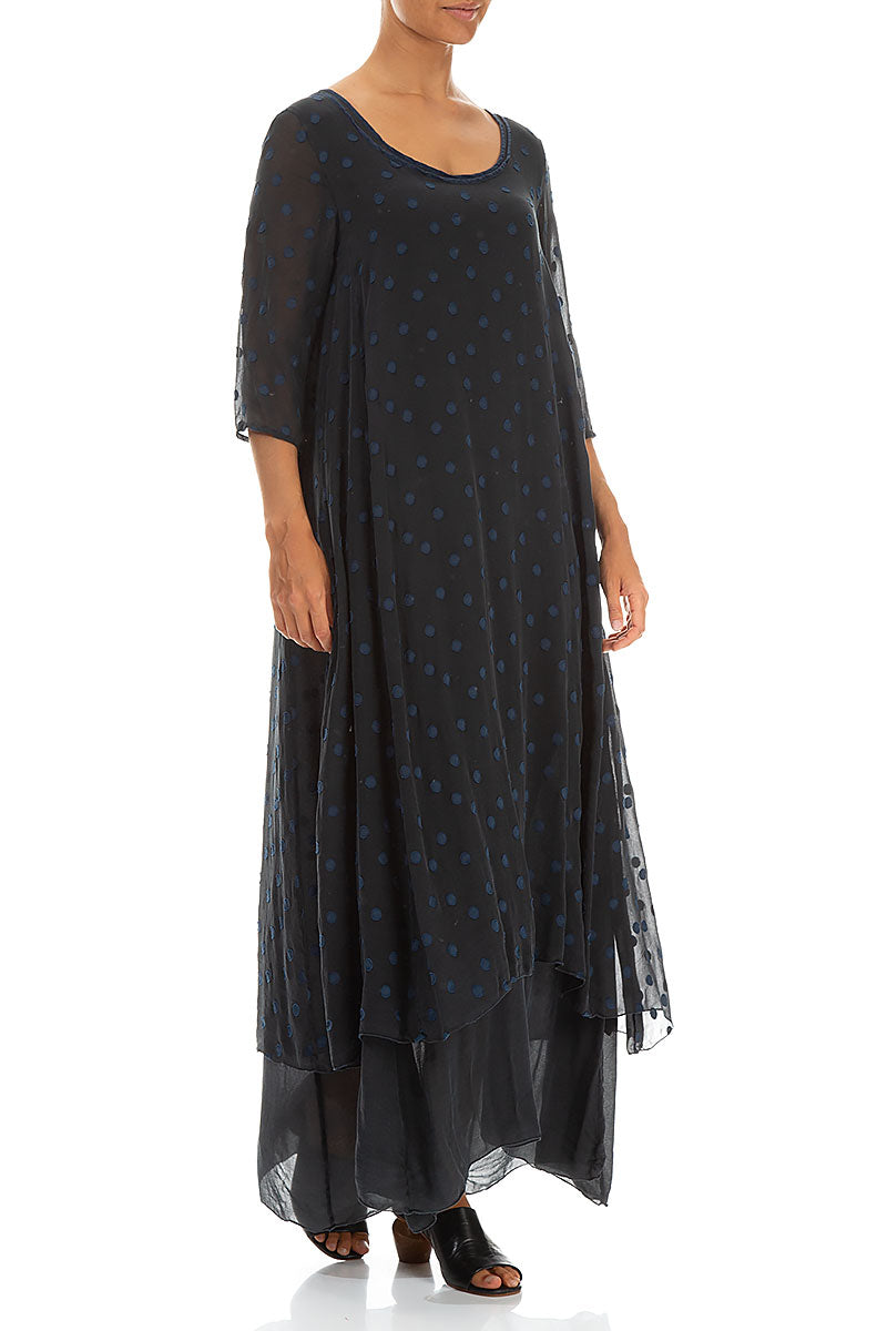 Midnight Blue Dotty Silk Maxi Dress 4