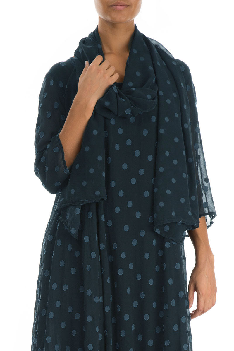 Midnight Blue Dotty Silk Scarf