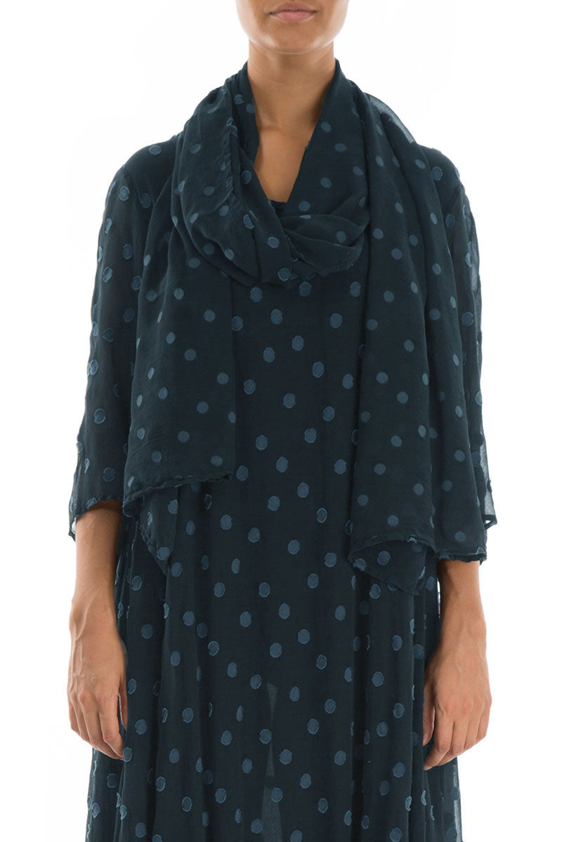 Midnight Blue Dotty Silk Scarf