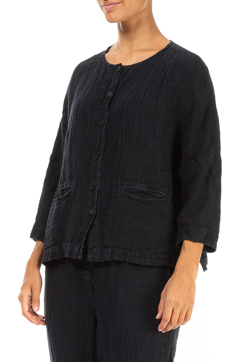 Midnight Blue Mélange Linen Jacket Blouse