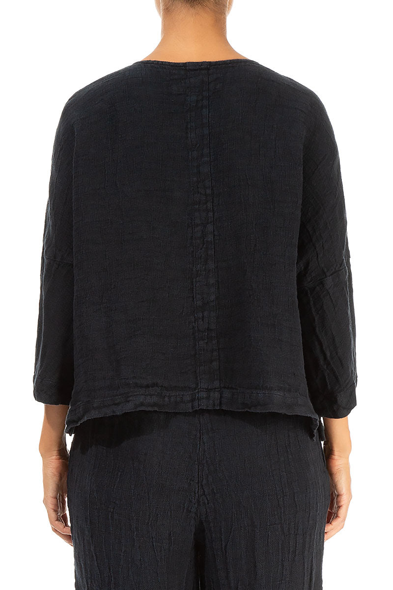 Midnight Blue Mélange Linen Jacket Blouse