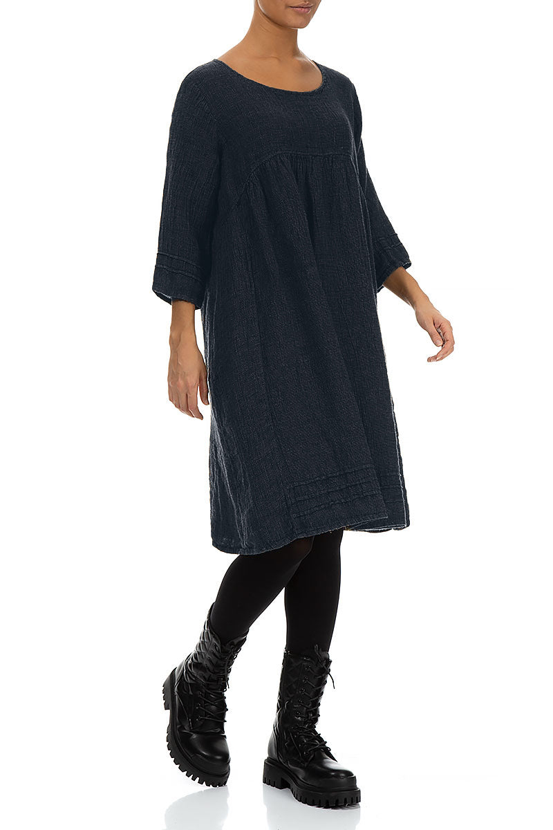 Midnight Blue Mélange Linen Smock Dress