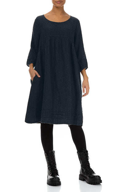 Midnight Blue Mélange Linen Smock Dress