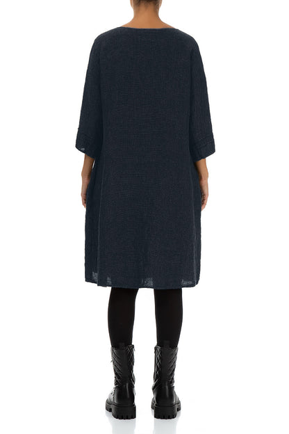 Midnight Blue Mélange Linen Smock Dress