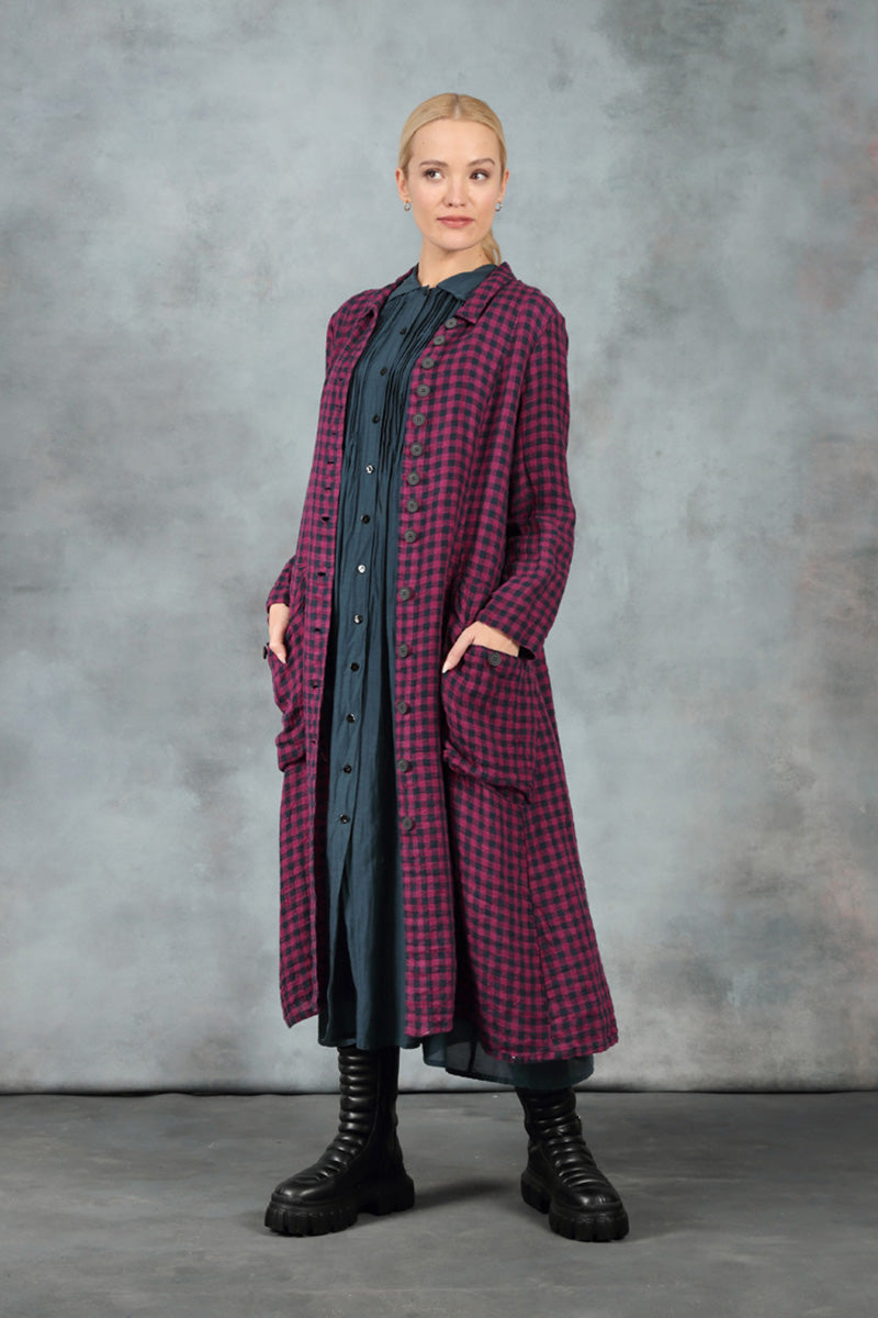 Midnight Blue Pintuck Silk Cotton Jacket Dress