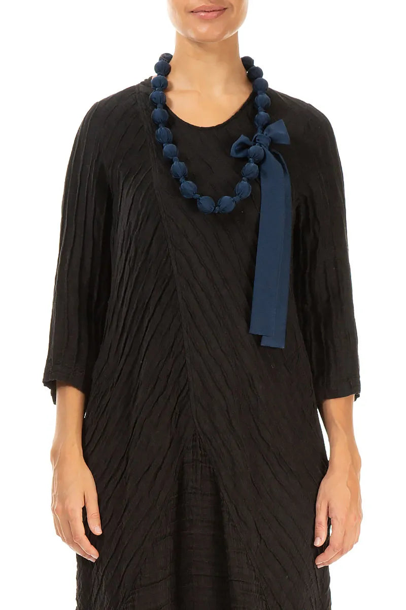 Midnight Blue Silk Bamboo Bead Necklace 1