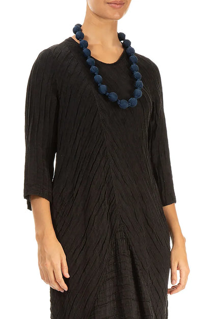 Midnight Blue Silk Bamboo Bead Necklace 3