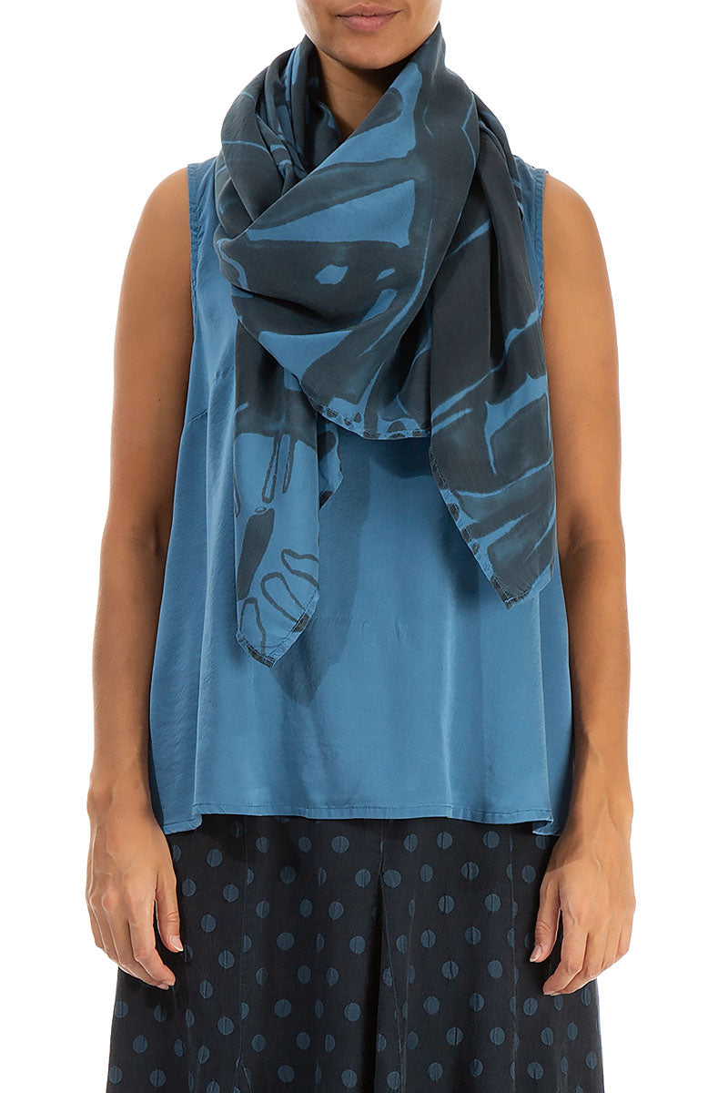 Midnight Floral Azure Pure Silk Scarf