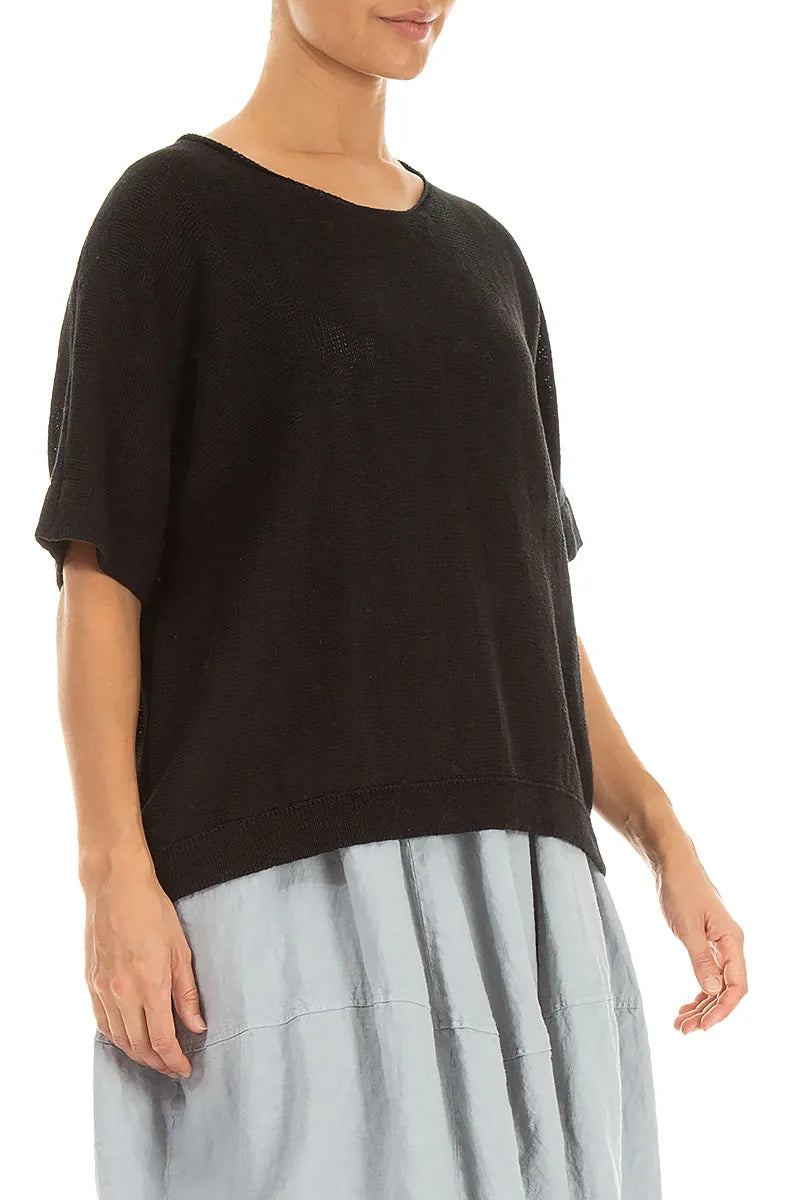Minimal Black Linen Jumper