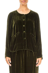 Minimal Button Forest Mist Silk Velvet Jacket 1