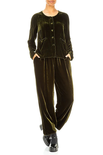 Minimal Button Forest Mist Silk Velvet Jacket 4