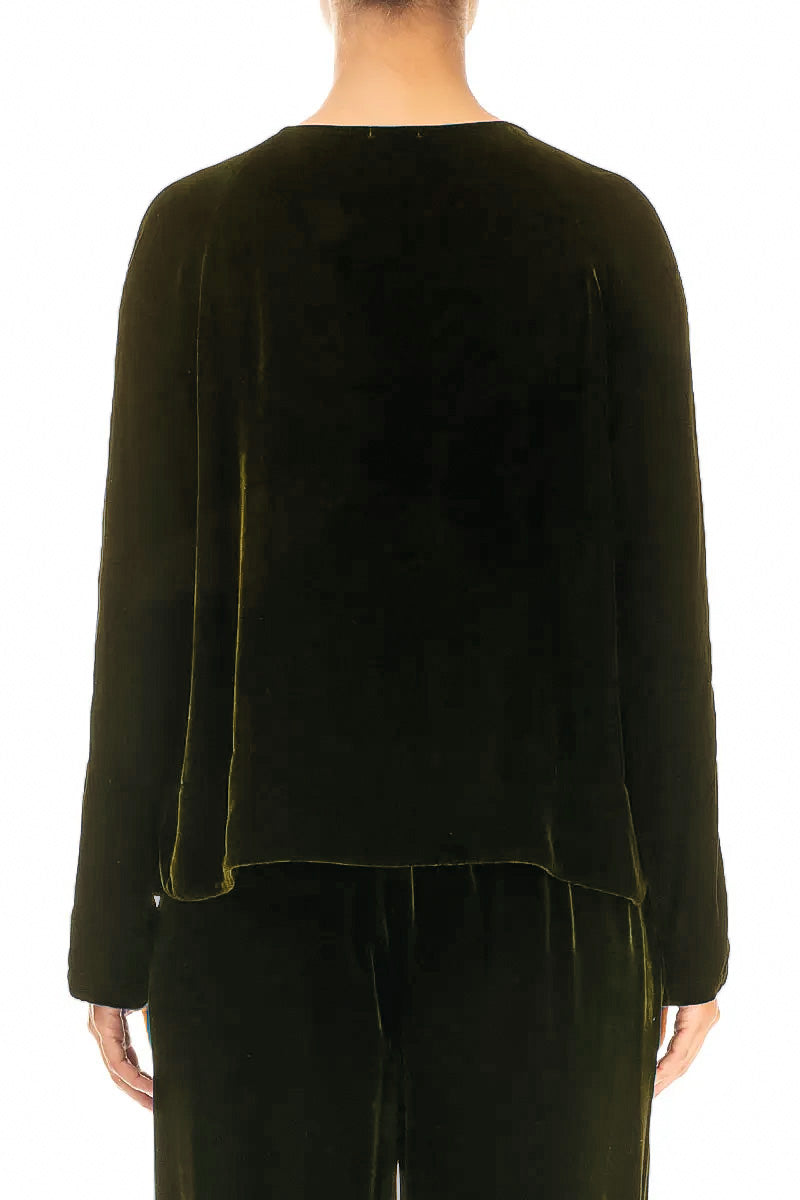 Minimalistische Seidensamtjacke in Waldnebel