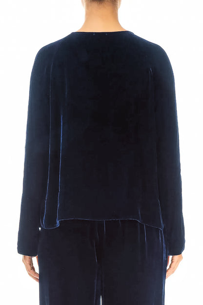 Minimal Button Royal Blue Silk Velvet Jacket 2