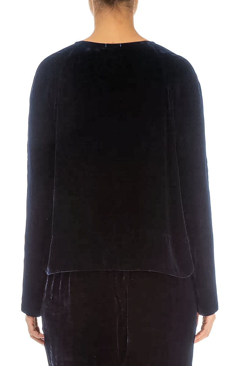 Minimal Button Slate Blue Silk Velvet Jacket 3