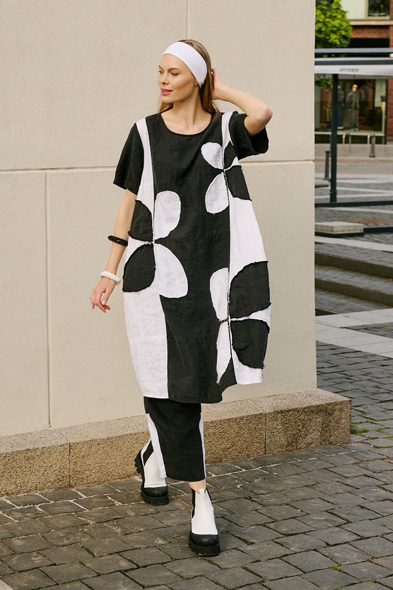 Monochrome Petal Linen Dress