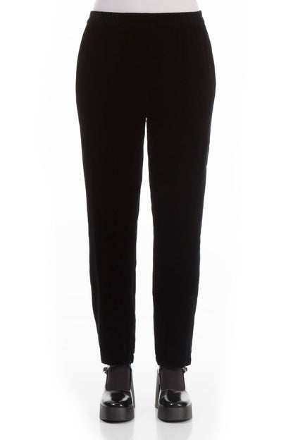 Narrow Black Silk Velvet Trousers