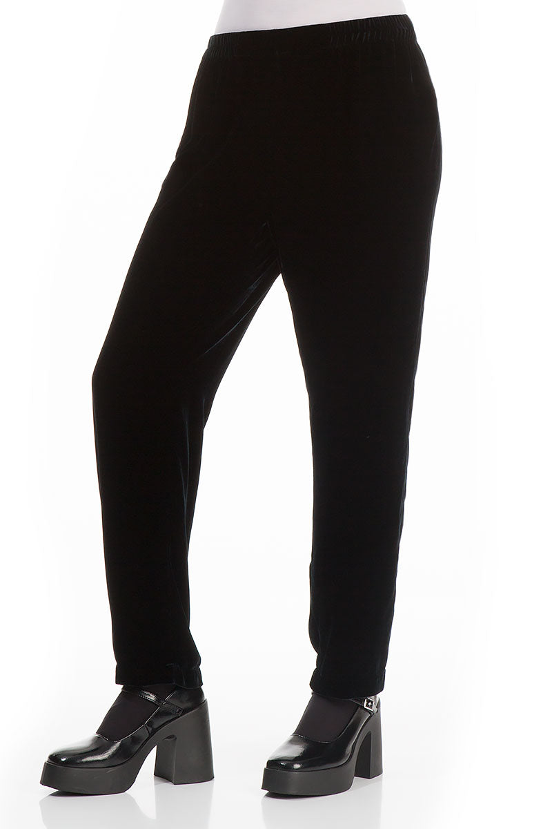 Narrow Black Silk Velvet Trousers