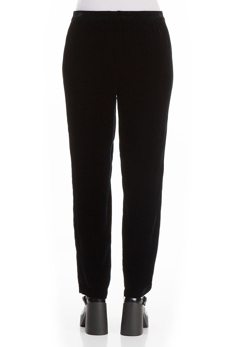 Narrow Black Silk Velvet Trousers