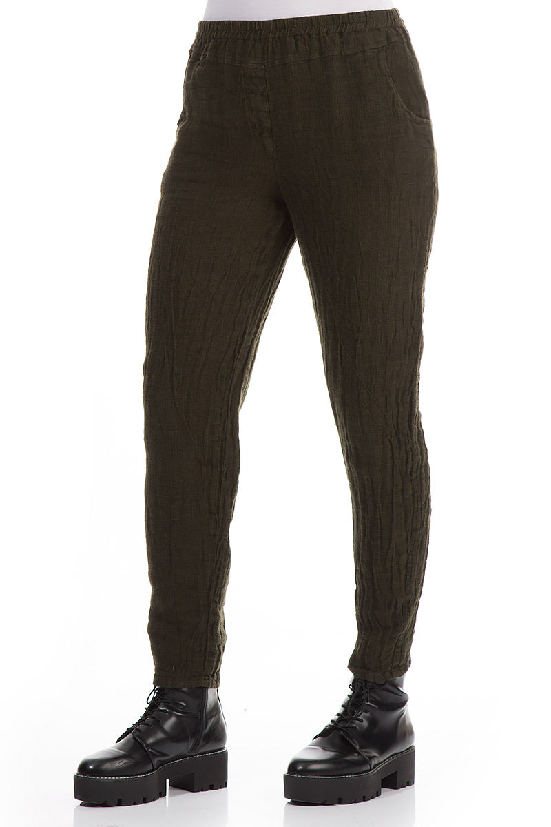 Narrow Khaki Mélange Linen Pants 3