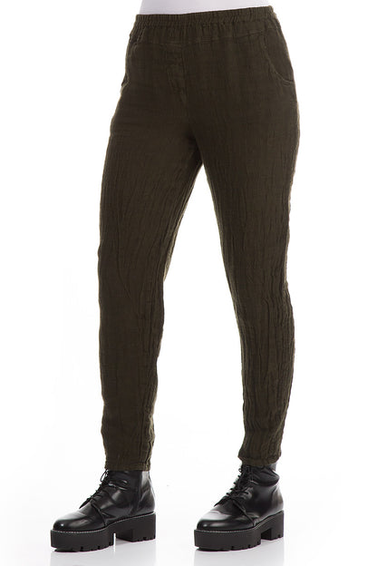 Narrow Khaki Mélange Linen Pants 3