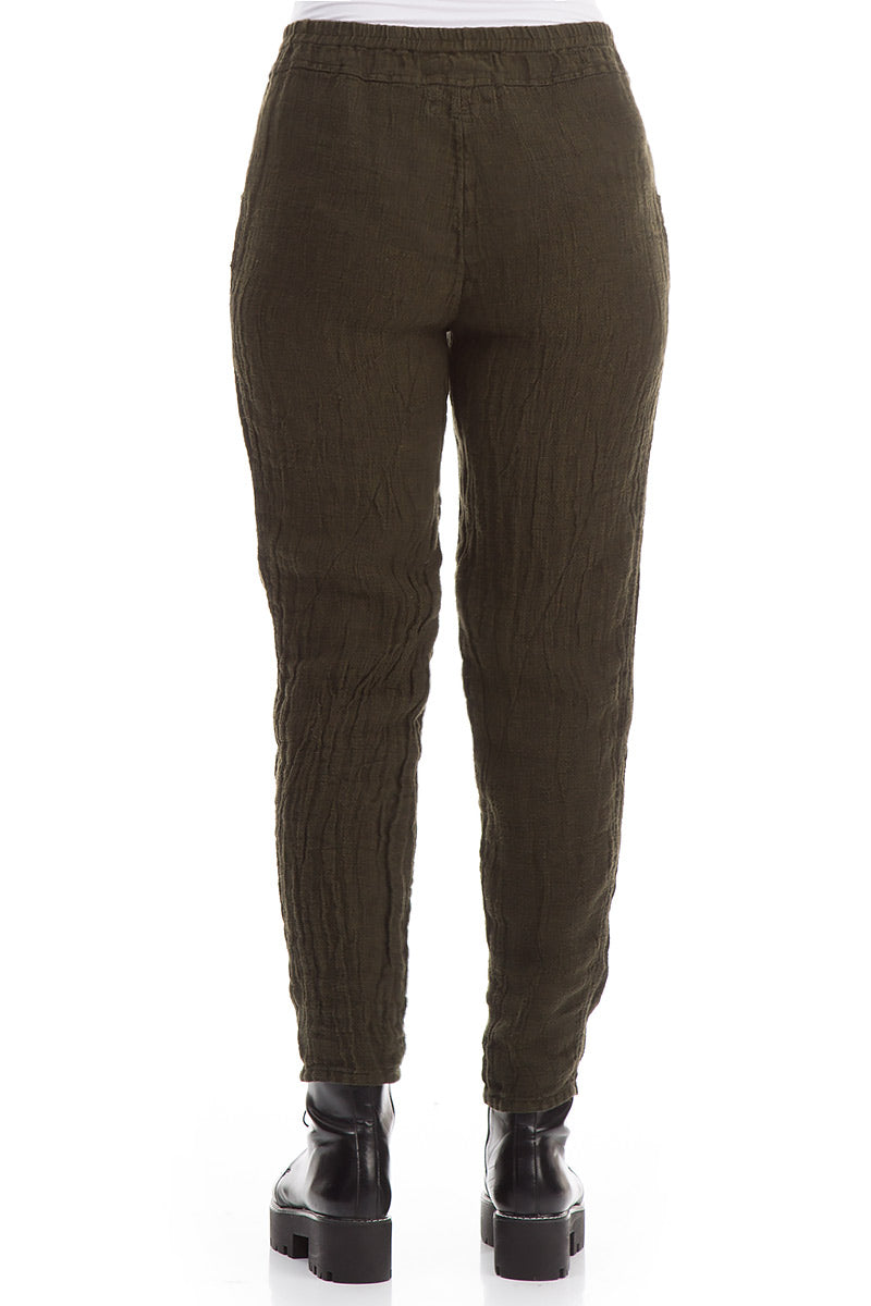 Narrow Khaki Mélange Linen Pants 2
