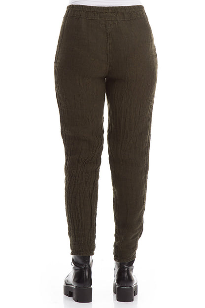 Narrow Khaki Mélange Linen Pants 2