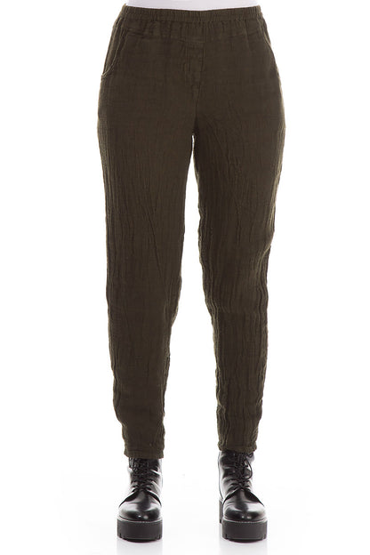 Narrow Khaki Mélange Linen Pants 1