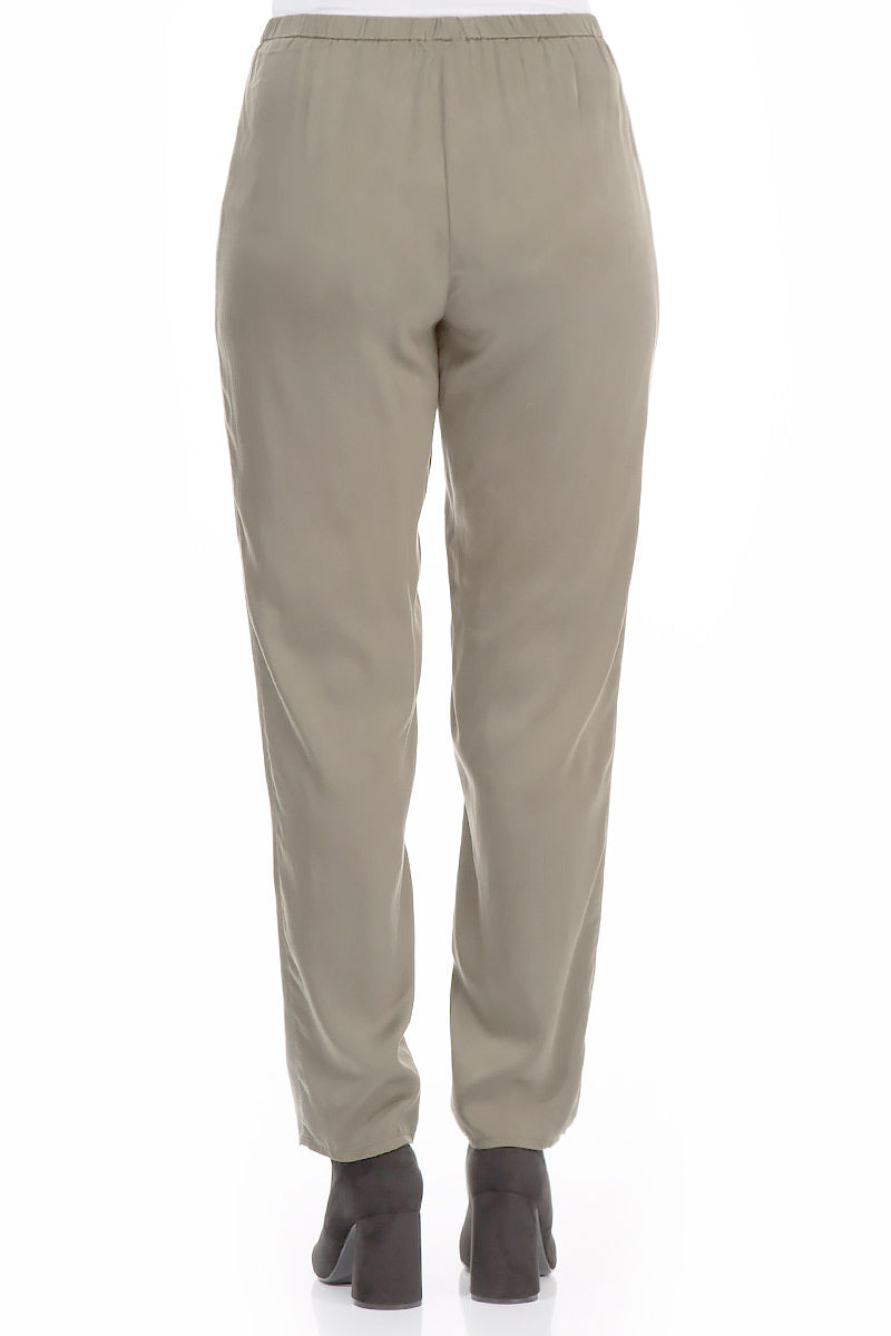 Narrow Silver Sage Silk Trousers