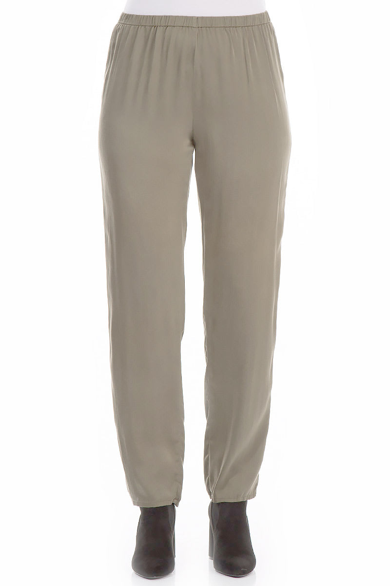 Narrow Silver Sage Silk Trousers