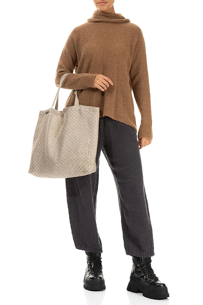 Sac cabas en lin à motif treillis naturel